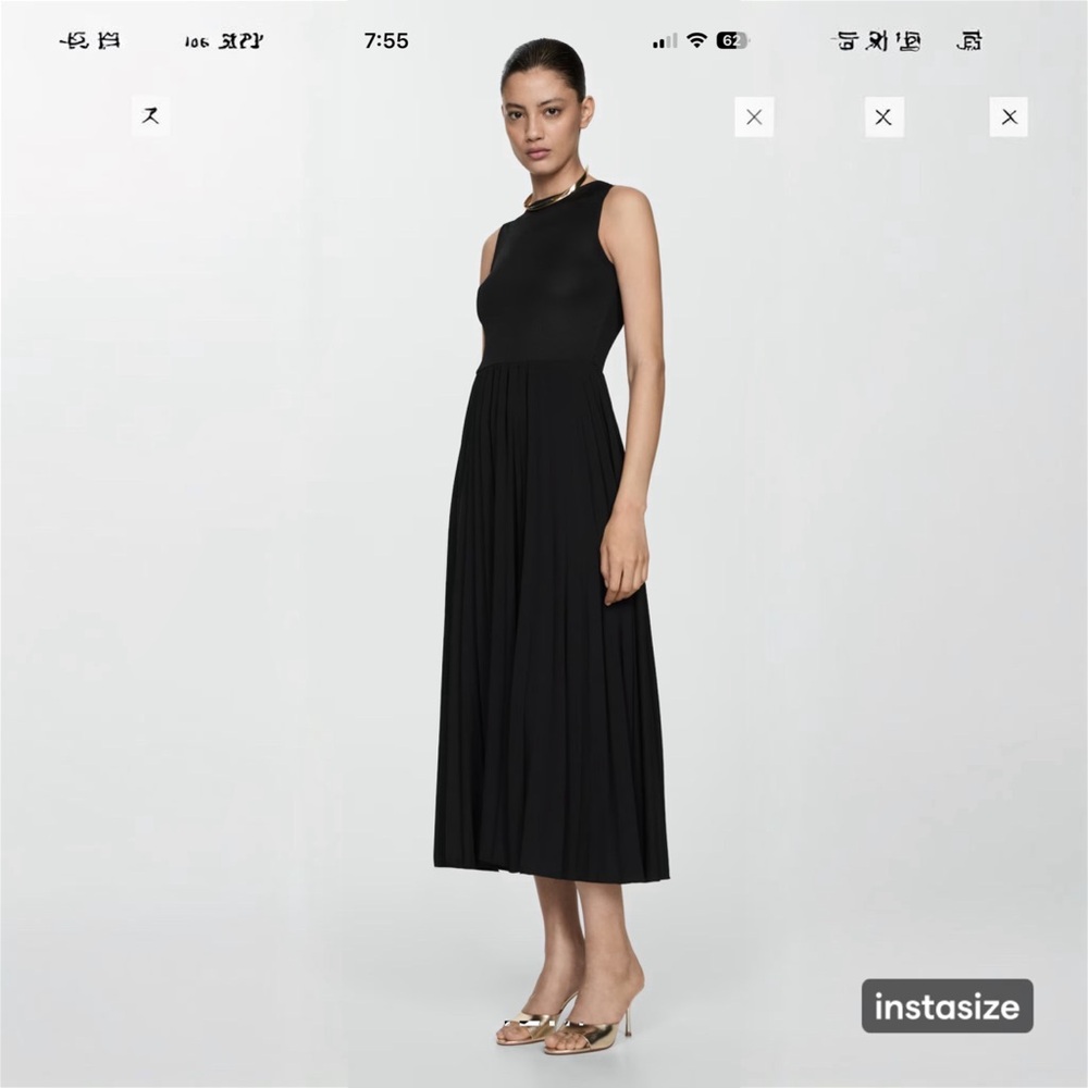 Mango Black Sleeveless Pleated Midi Dress